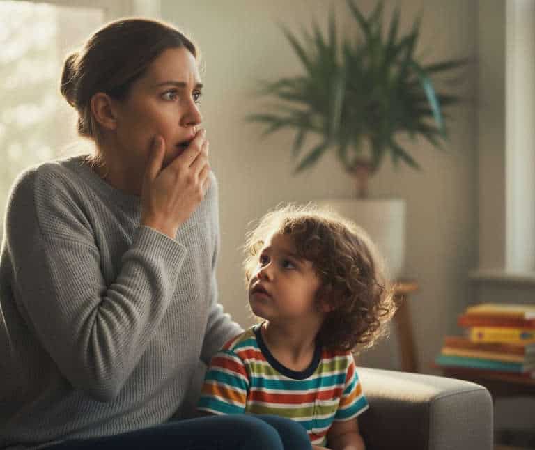 Scared parent Child sees fear in parent