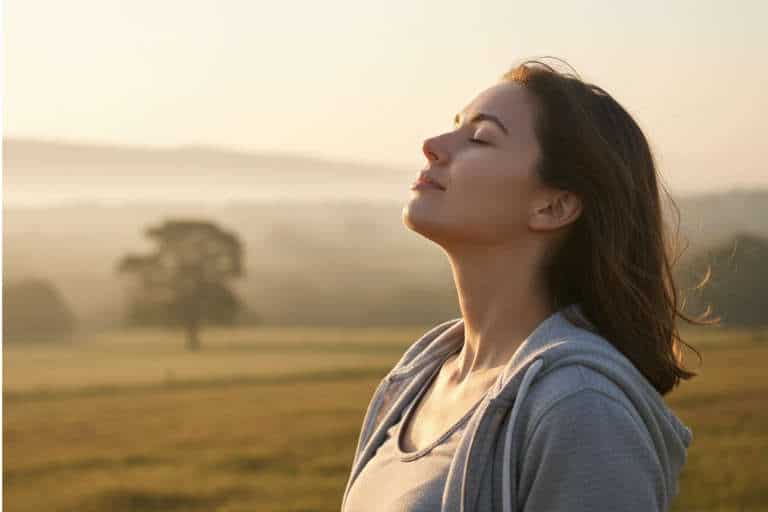 Woman taking a deap breath 768
