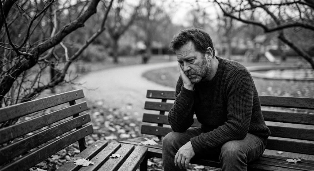low mood and depression, man sitting alone