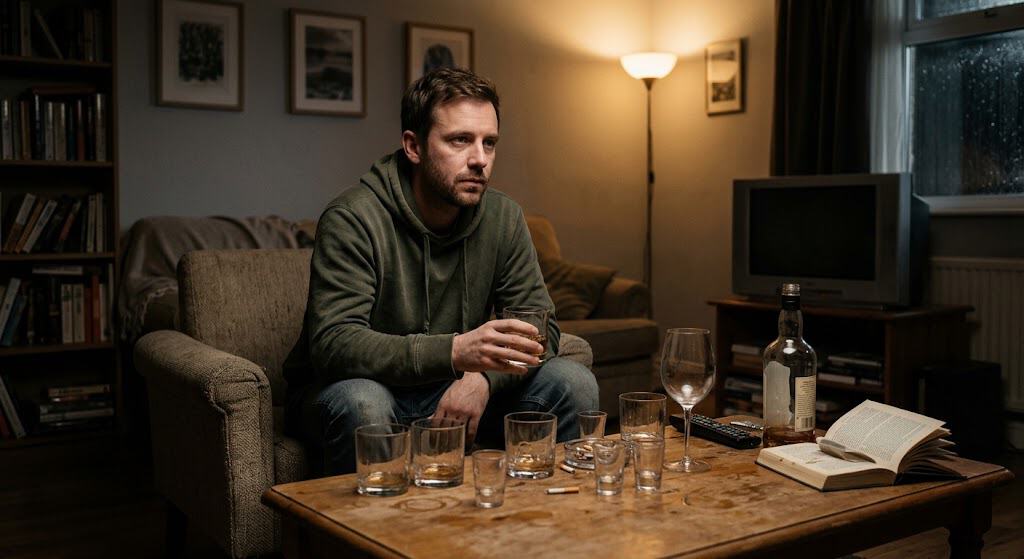 man drinking alcohol alone