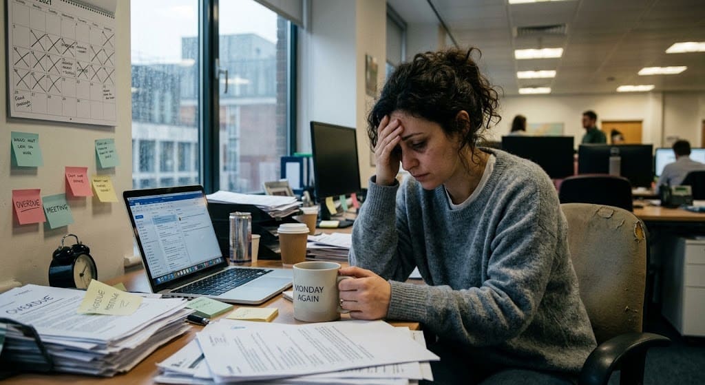 woman at work with problem of burnout