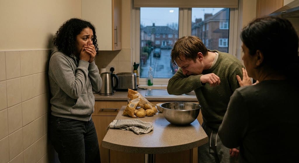 woman with emetophobia being scared seeing a man being ill