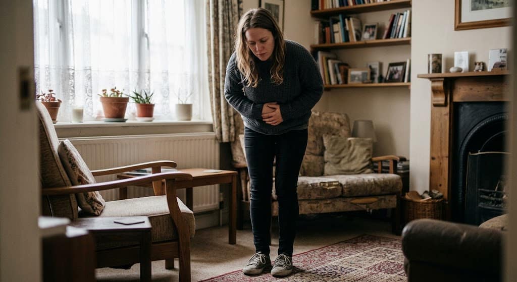 woman with health anxiety holding her stomach